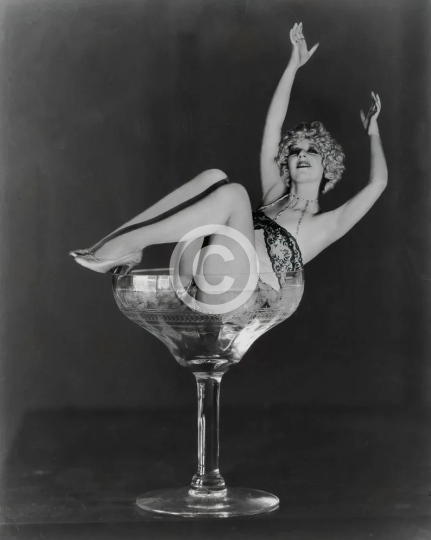 1930s era Champagne Girl vintage girl in Champagne glass