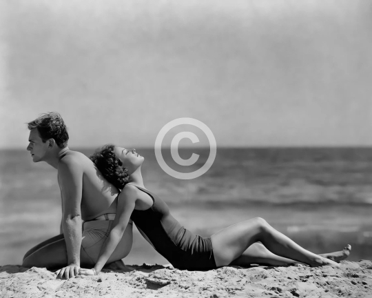 Joan Crawford Douglas Fairbanks Jr. on the beach c. 1929