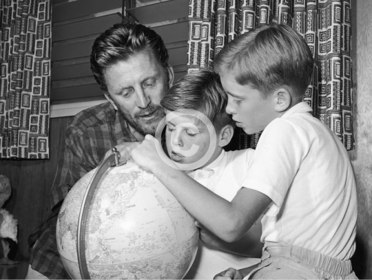 Kirk Douglas with two of his young sons, Joel and Michael, in 1956