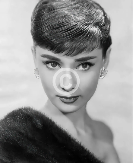 Audrey Hepburn classic portrait in fur c. 1950s
